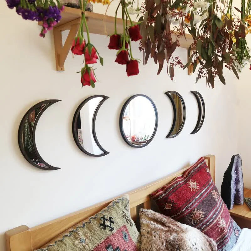 Reikistal Original Wooden Moon Phase Mirrors Wall Decor
