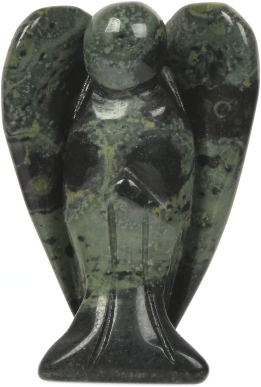 Reikistal Justinstones Carved Black Obsidian Gemstone Peace Angel Pocket Guardian Angel Healing Statue 2 inch