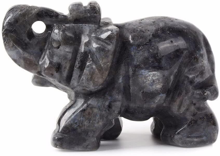 Reikistal Justinstones Carved Natural Black Obsidian Gemstone Elephant Healing Guardian Statue Figurine Crafts 2 inch