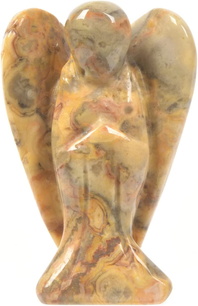 Reikistal Justinstones Carved Black Obsidian Gemstone Peace Angel Pocket Guardian Angel Healing Statue 2 inch