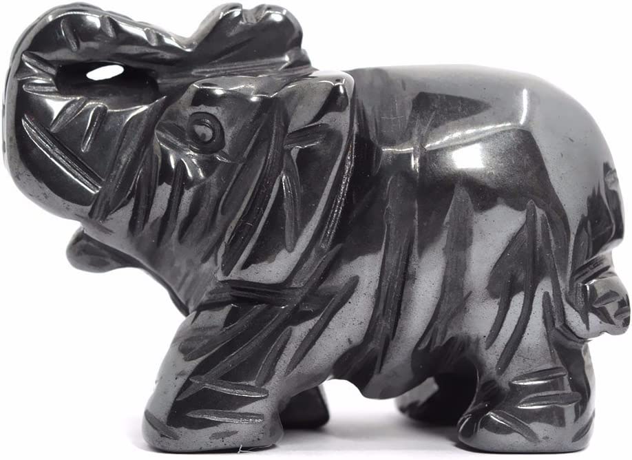 Reikistal Justinstones Carved Natural Black Obsidian Gemstone Elephant Healing Guardian Statue Figurine Crafts 2 inch