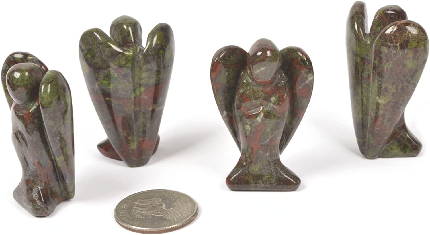 Reikistal Justinstones Carved Black Obsidian Gemstone Peace Angel Pocket Guardian Angel Healing Statue 2 inch