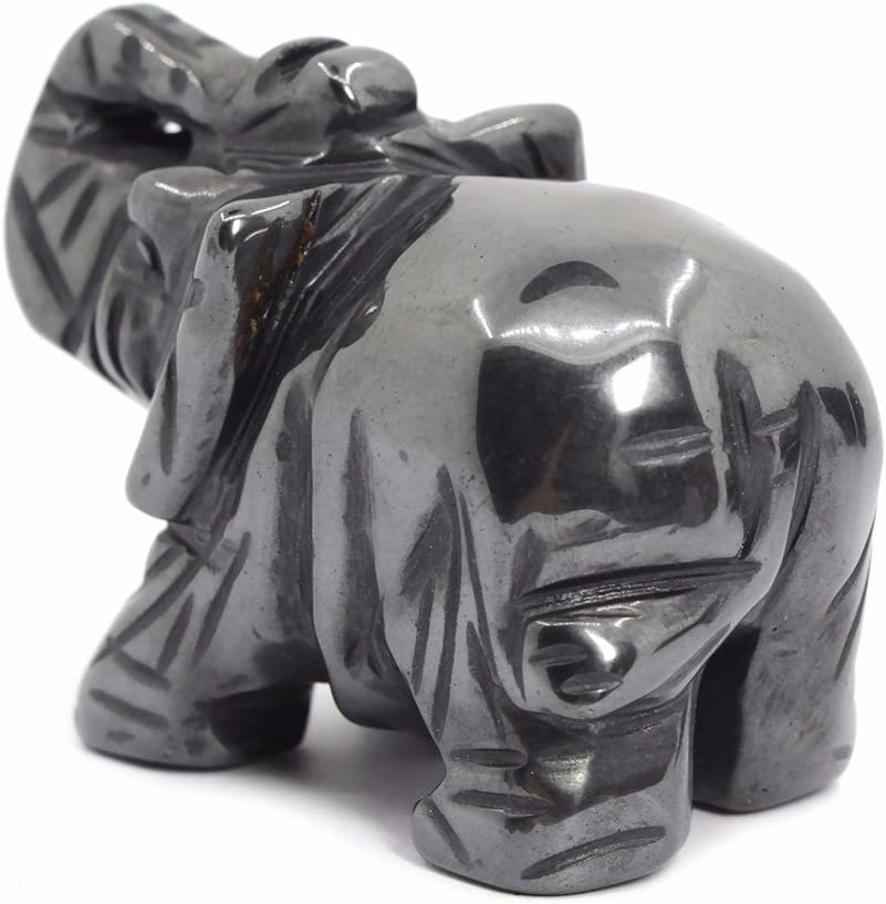 Reikistal Justinstones Carved Natural Black Obsidian Gemstone Elephant Healing Guardian Statue Figurine Crafts 2 inch