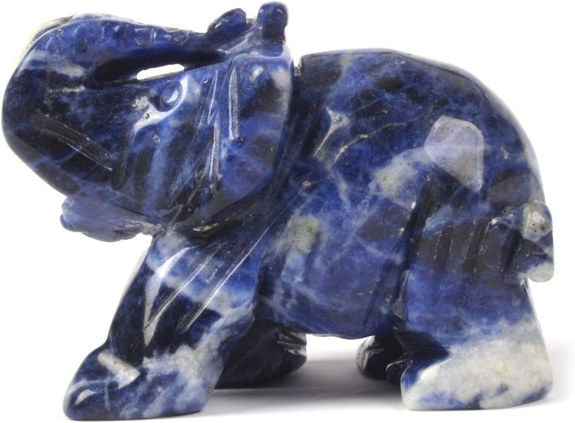 Reikistal Justinstones Carved Natural Black Obsidian Gemstone Elephant Healing Guardian Statue Figurine Crafts 2 inch