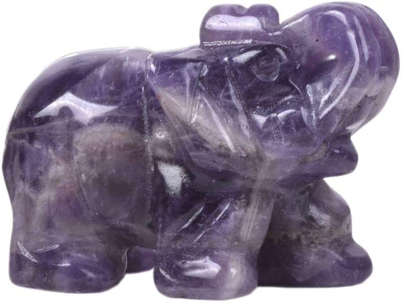 Reikistal Justinstones Carved Natural Black Obsidian Gemstone Elephant Healing Guardian Statue Figurine Crafts 2 inch