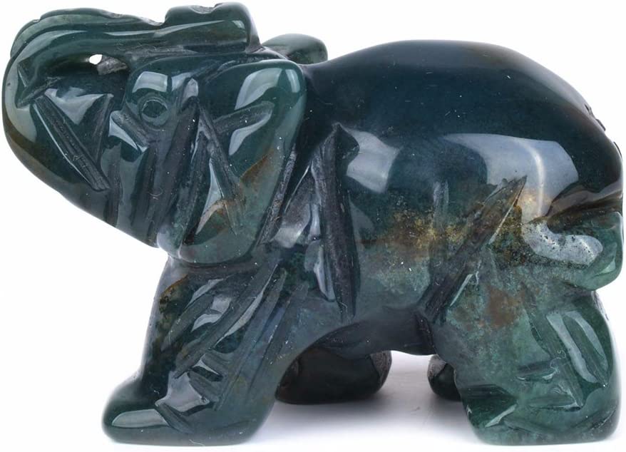 Reikistal Justinstones Carved Natural Black Obsidian Gemstone Elephant Healing Guardian Statue Figurine Crafts 2 inch