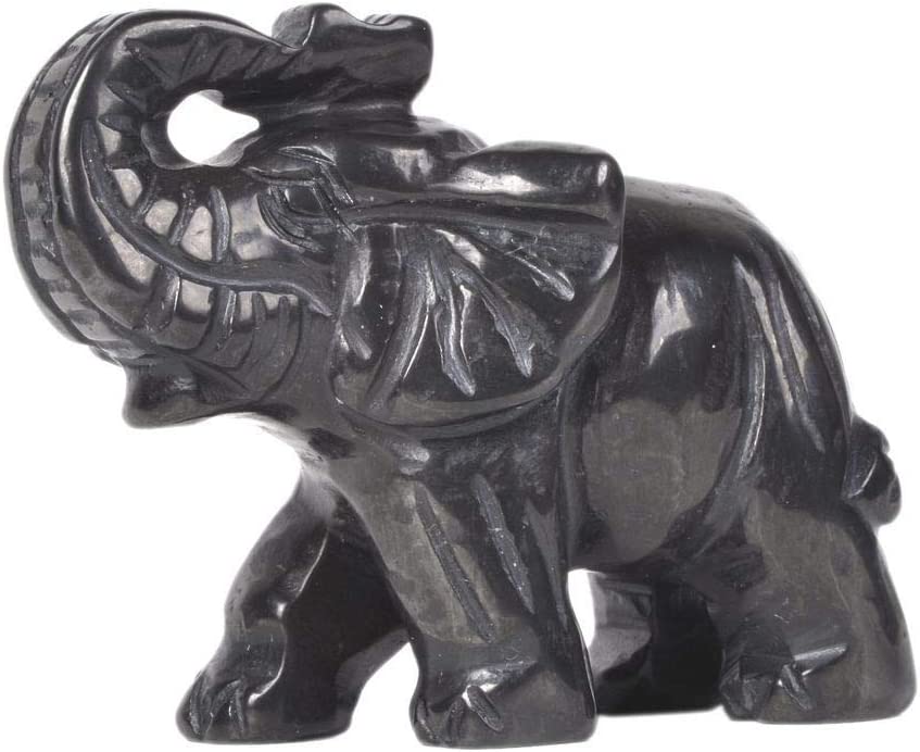 Reikistal Justinstones Carved Natural Black Obsidian Gemstone Elephant Healing Guardian Statue Figurine Crafts 2 inch
