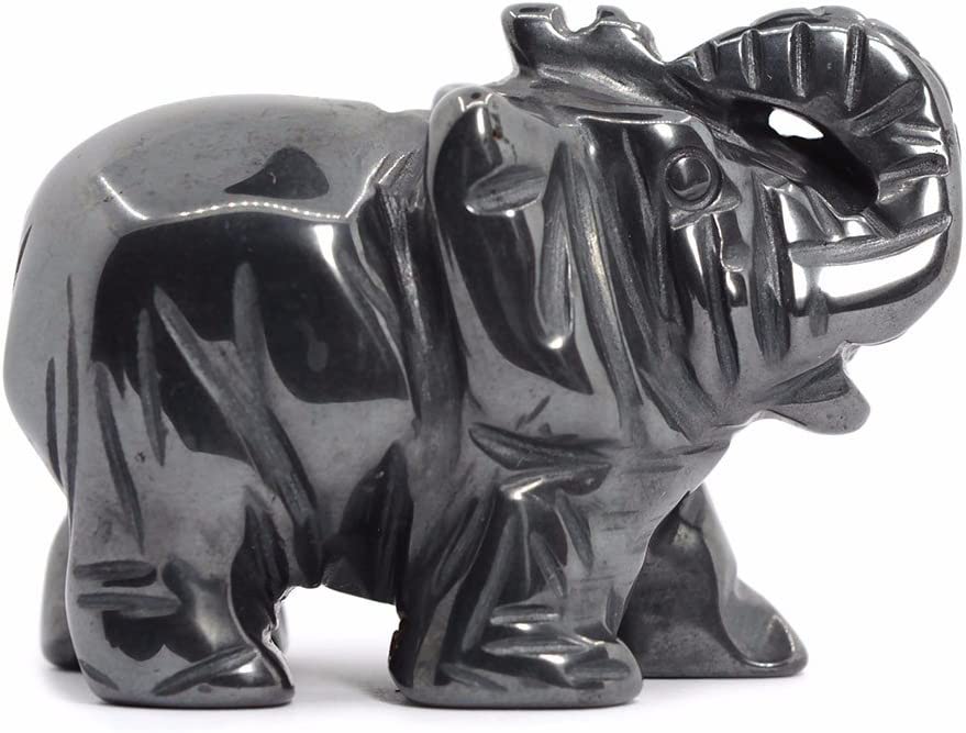 Reikistal Justinstones Carved Natural Black Obsidian Gemstone Elephant Healing Guardian Statue Figurine Crafts 2 inch