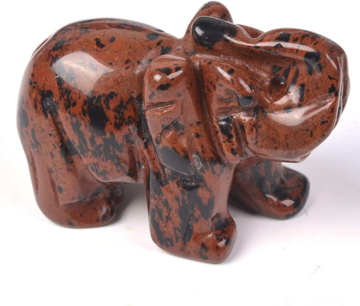 Reikistal Justinstones Carved Natural Black Obsidian Gemstone Elephant Healing Guardian Statue Figurine Crafts 2 inch