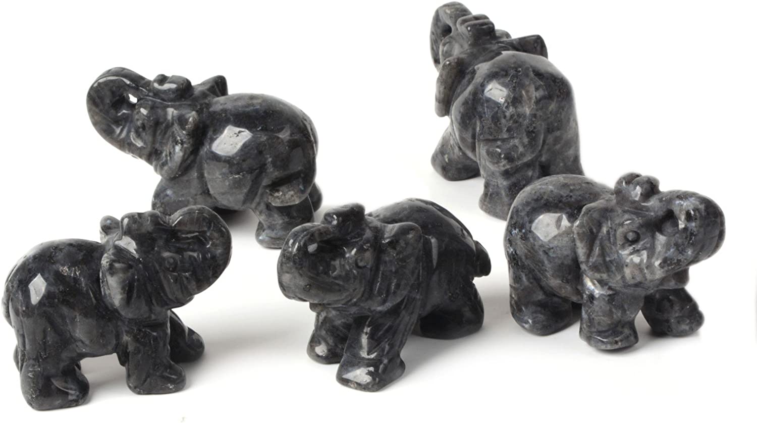 Reikistal Justinstones Carved Natural Black Obsidian Gemstone Elephant Healing Guardian Statue Figurine Crafts 2 inch