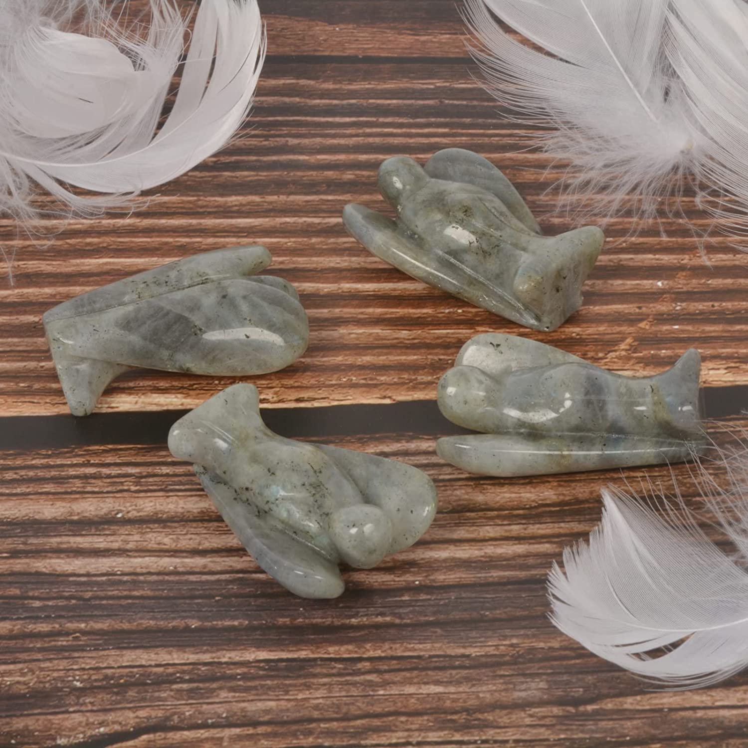 Reikistal Justinstones Carved Black Obsidian Gemstone Peace Angel Pocket Guardian Angel Healing Statue 2 inch
