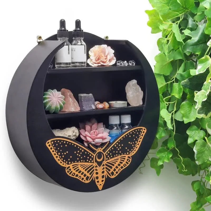 Reikistal Magical Moth Moon Wooden Crystal Shelf