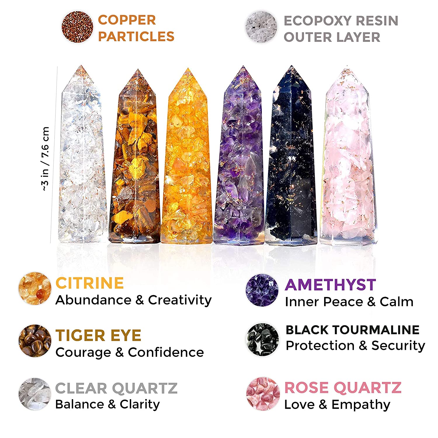 Reikistal Healing Crystal Wand Set of 6 - Point