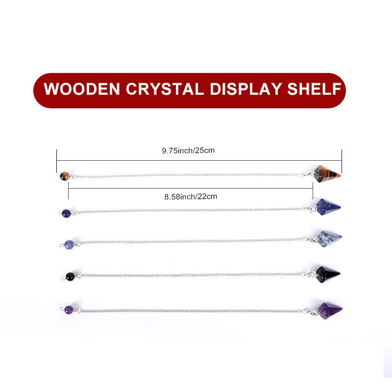Reikistal Small Black Delicate Gemstone Pendant Wooden Crystal Shelf