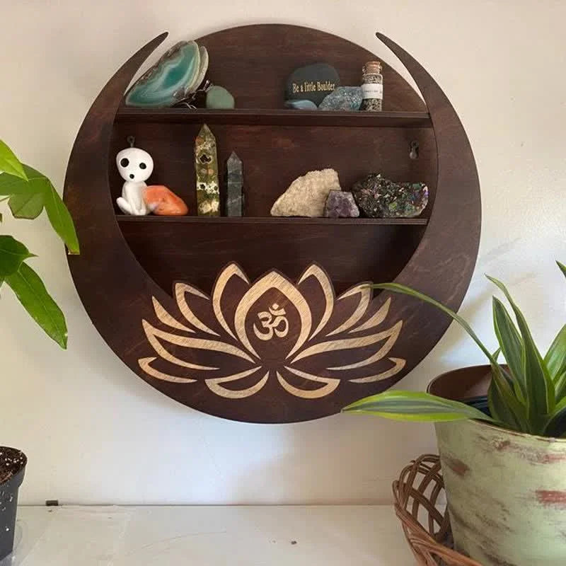 Reikistal Round Crescent Moon Lotus Crystal Shelf