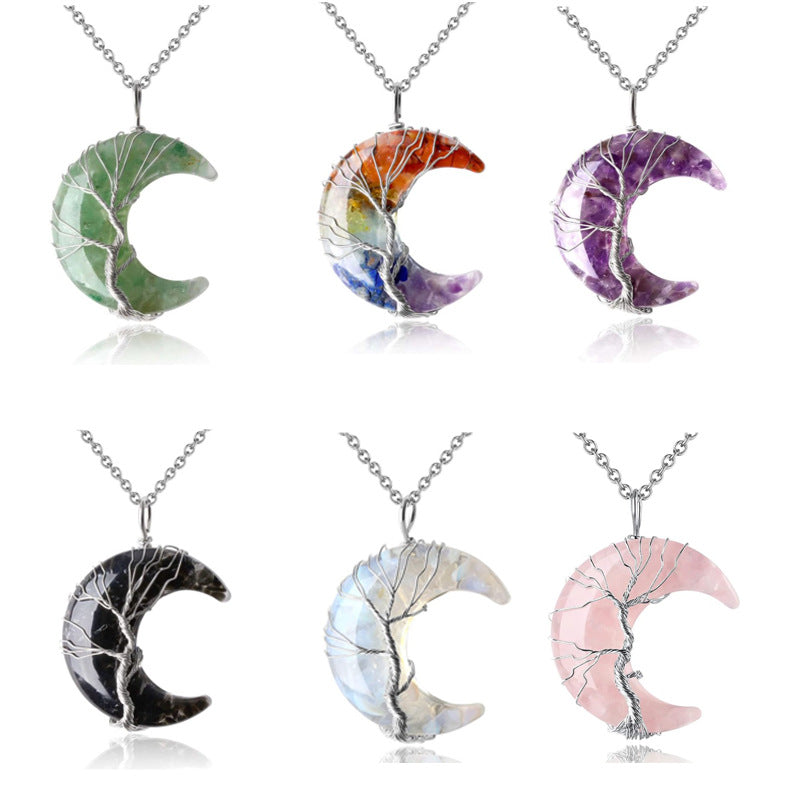 Reikistal Crystal Lifetree Moon Necklace