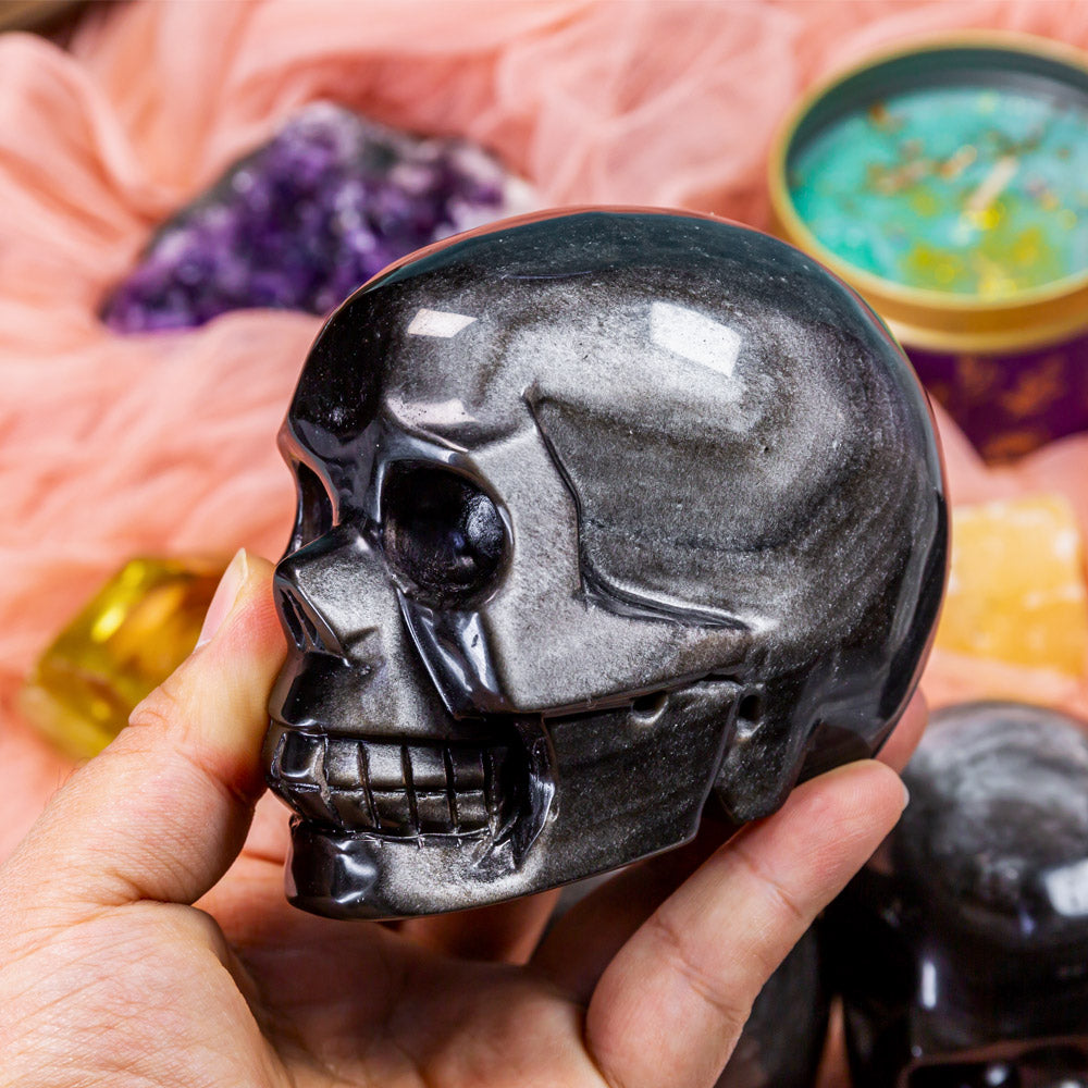 Reikistal Silver Sheen Obsidian Skull