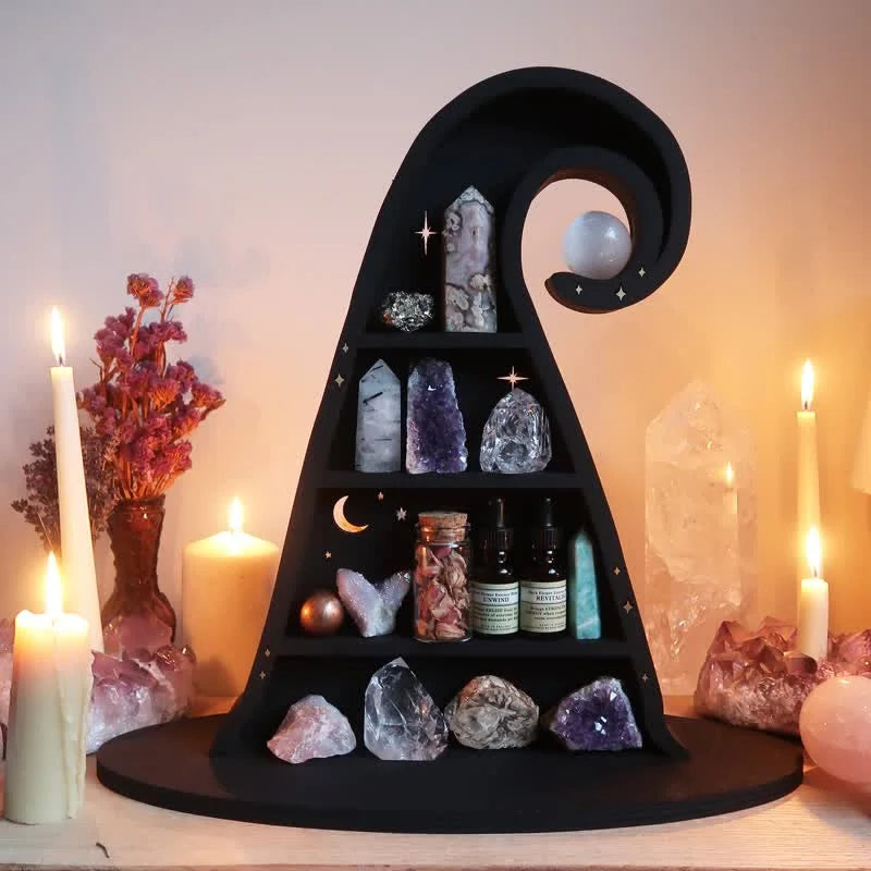 Reikistal Witch Hat Wooden Crystal Shelf