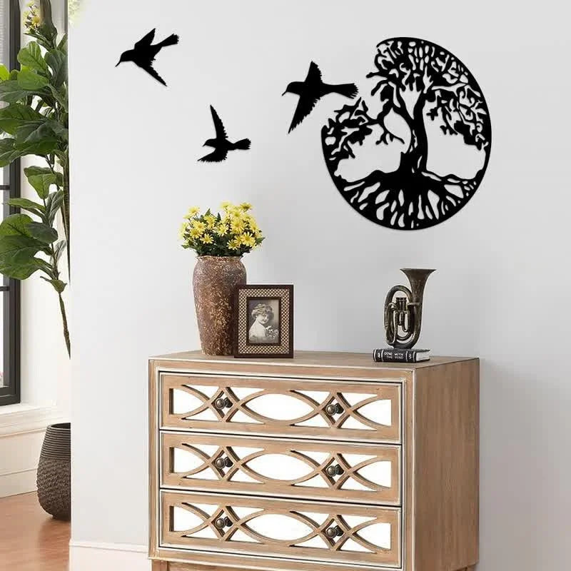 Reikistal Tree of Life with Three Birds Metal Wall Decor