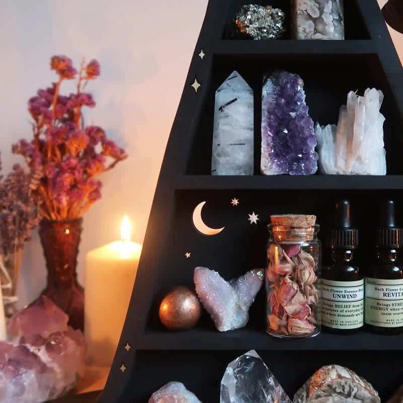 Reikistal Witch Hat Wooden Crystal Shelf