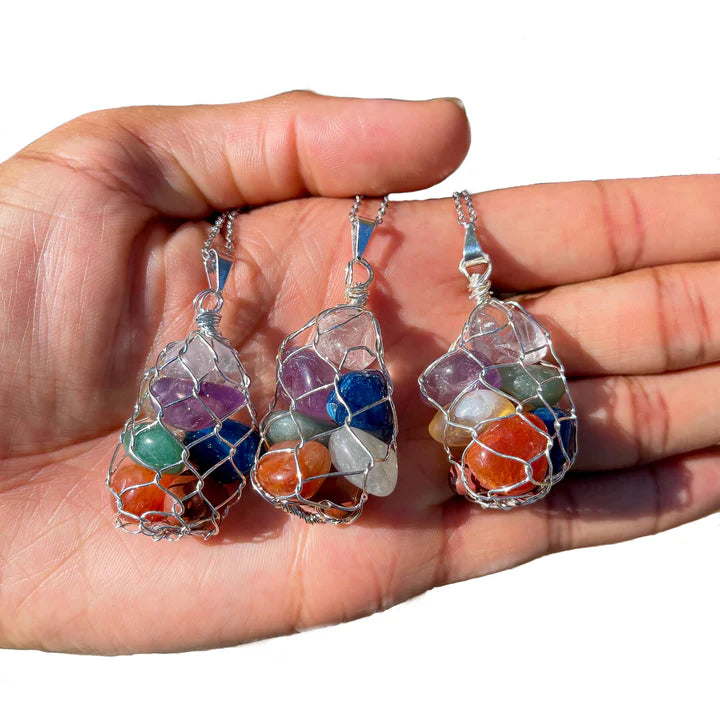 Reikistal 7 Charka Tumbled Silver Necklace