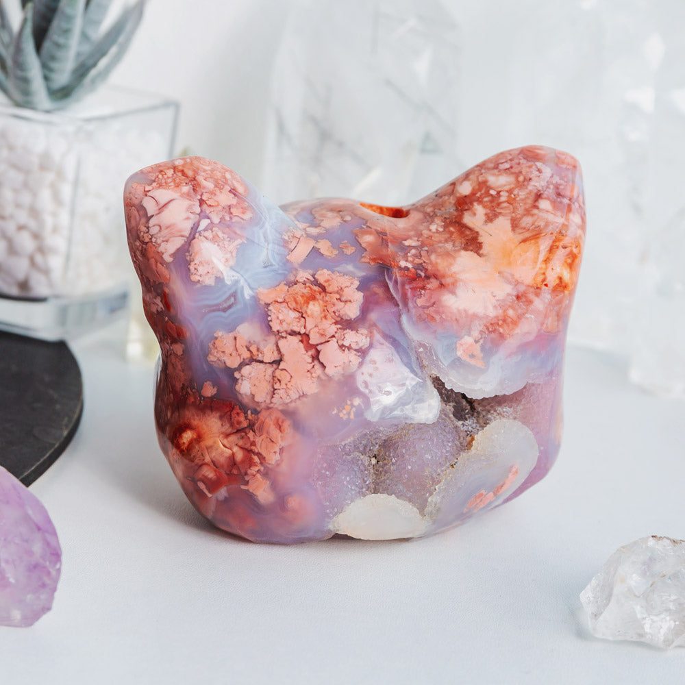 Reikistal Pink Agate Cat Head