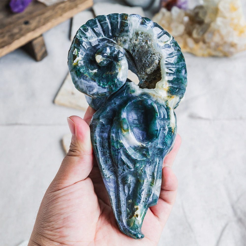 Reikistal Moss Agate Sheep Head