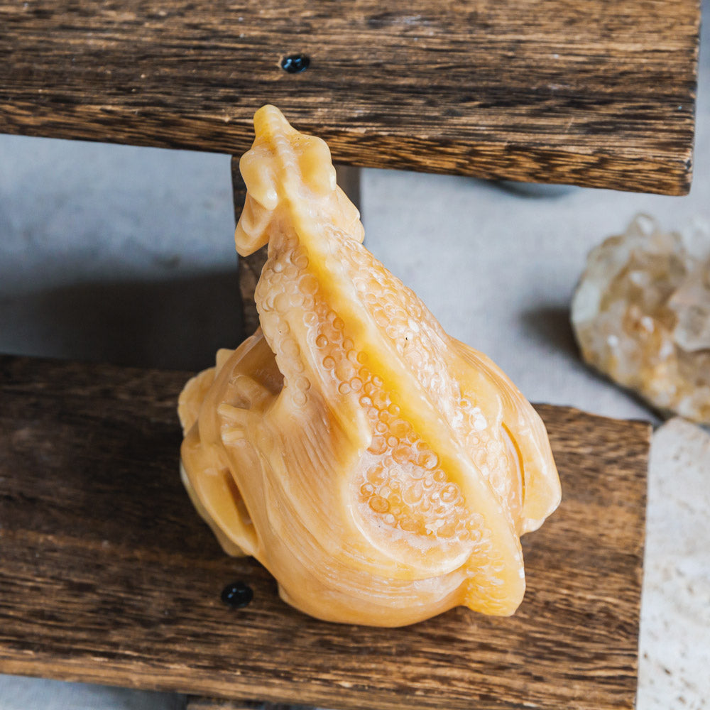 Reikistal Orange Calcite Skull With Flying Dragon