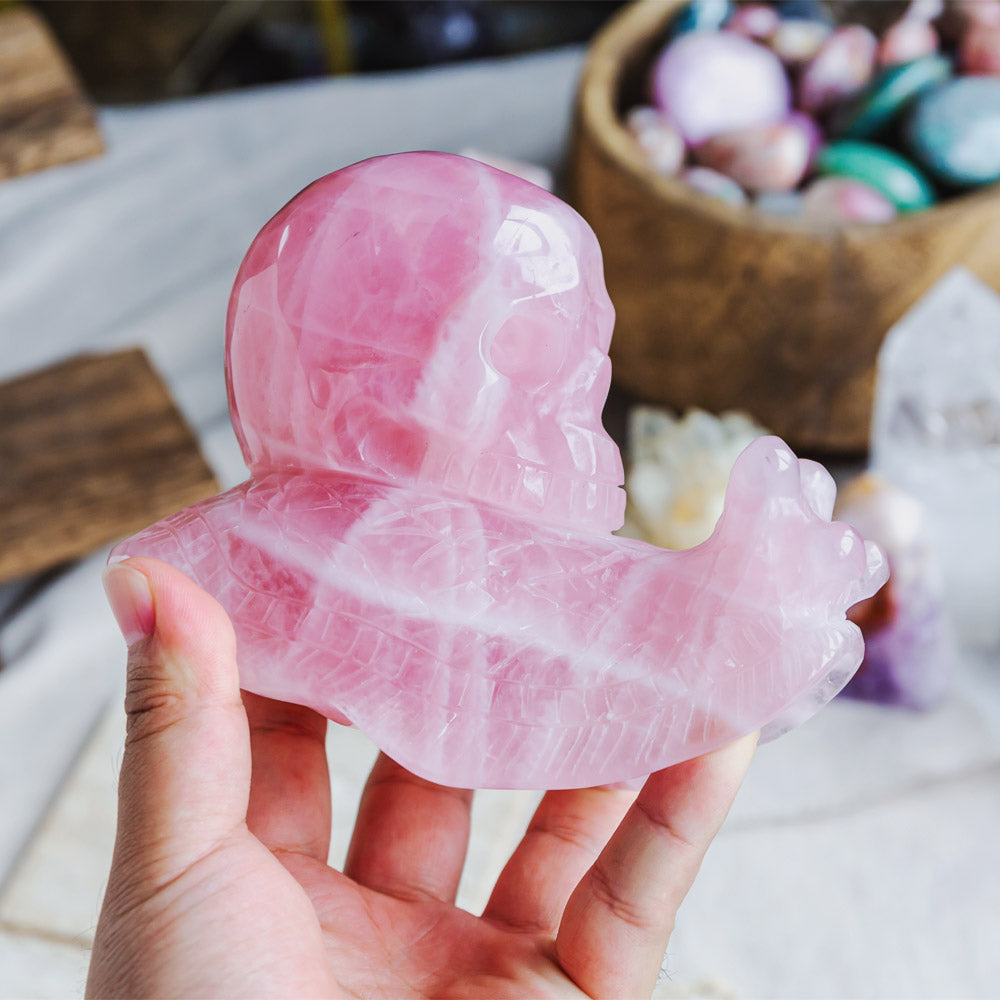 Reikistal Rose Quartz Skull With Snail