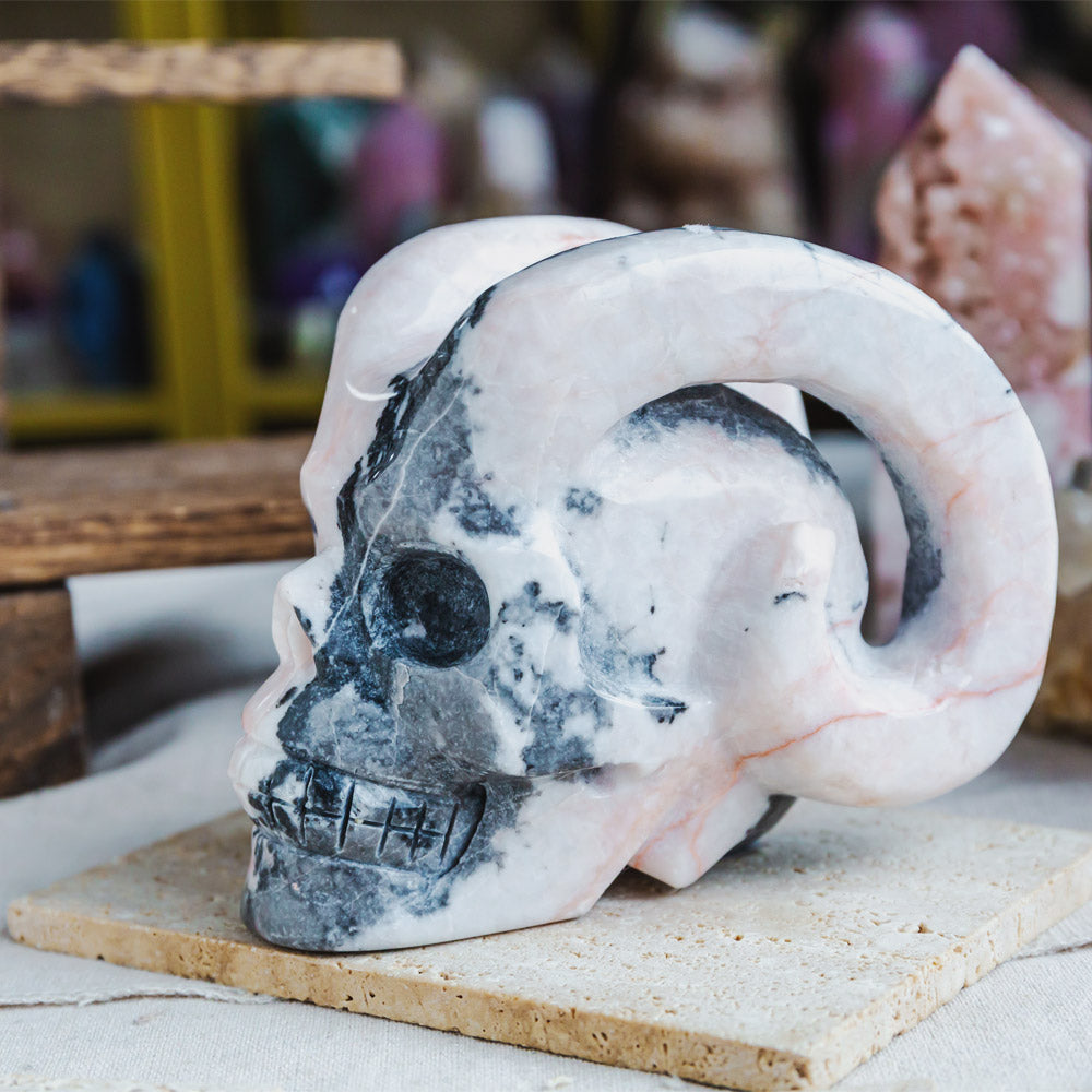 Reikistal Pink Zebra Jasper Sheep Skull