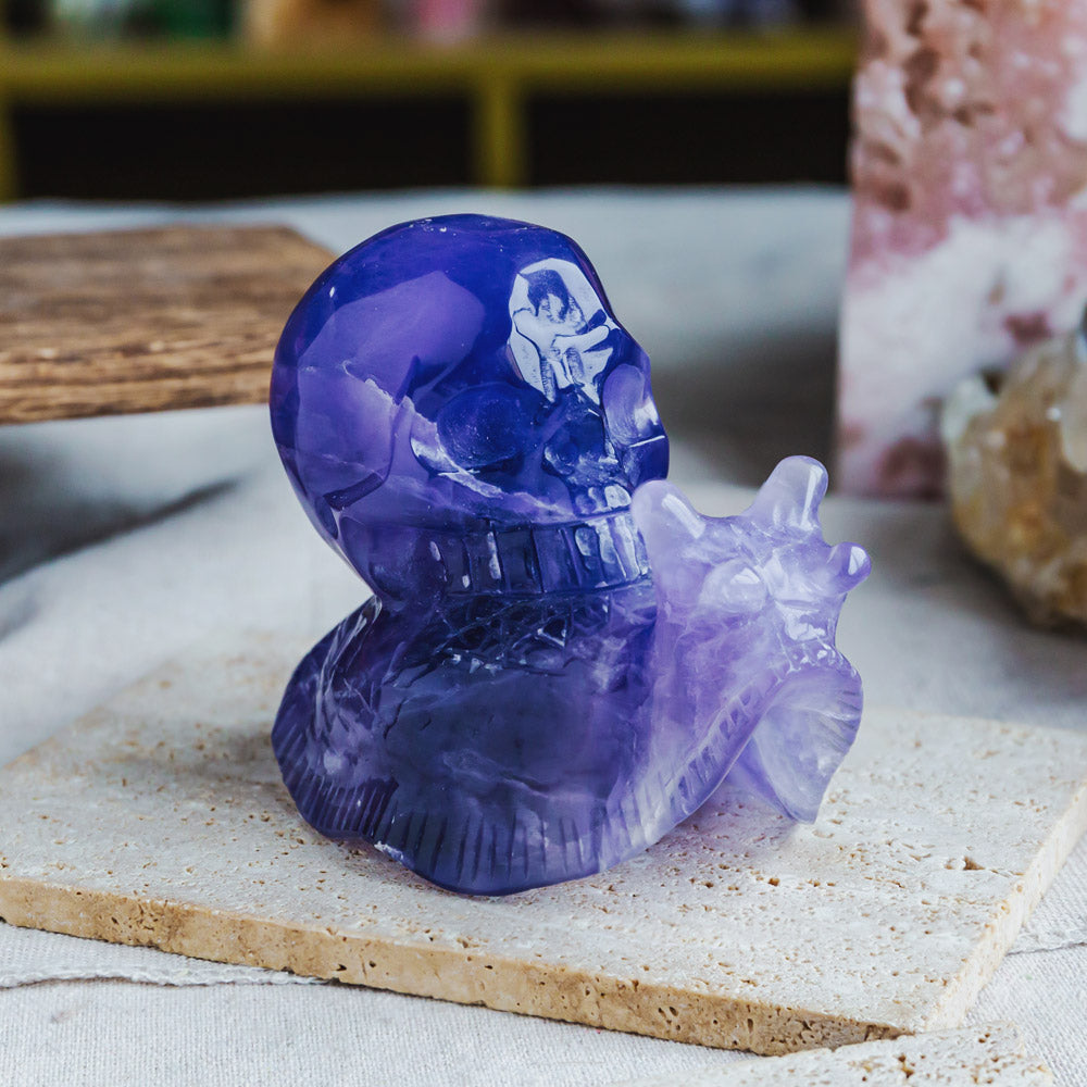 Reikistal Purple Fluorite Skull With Snail