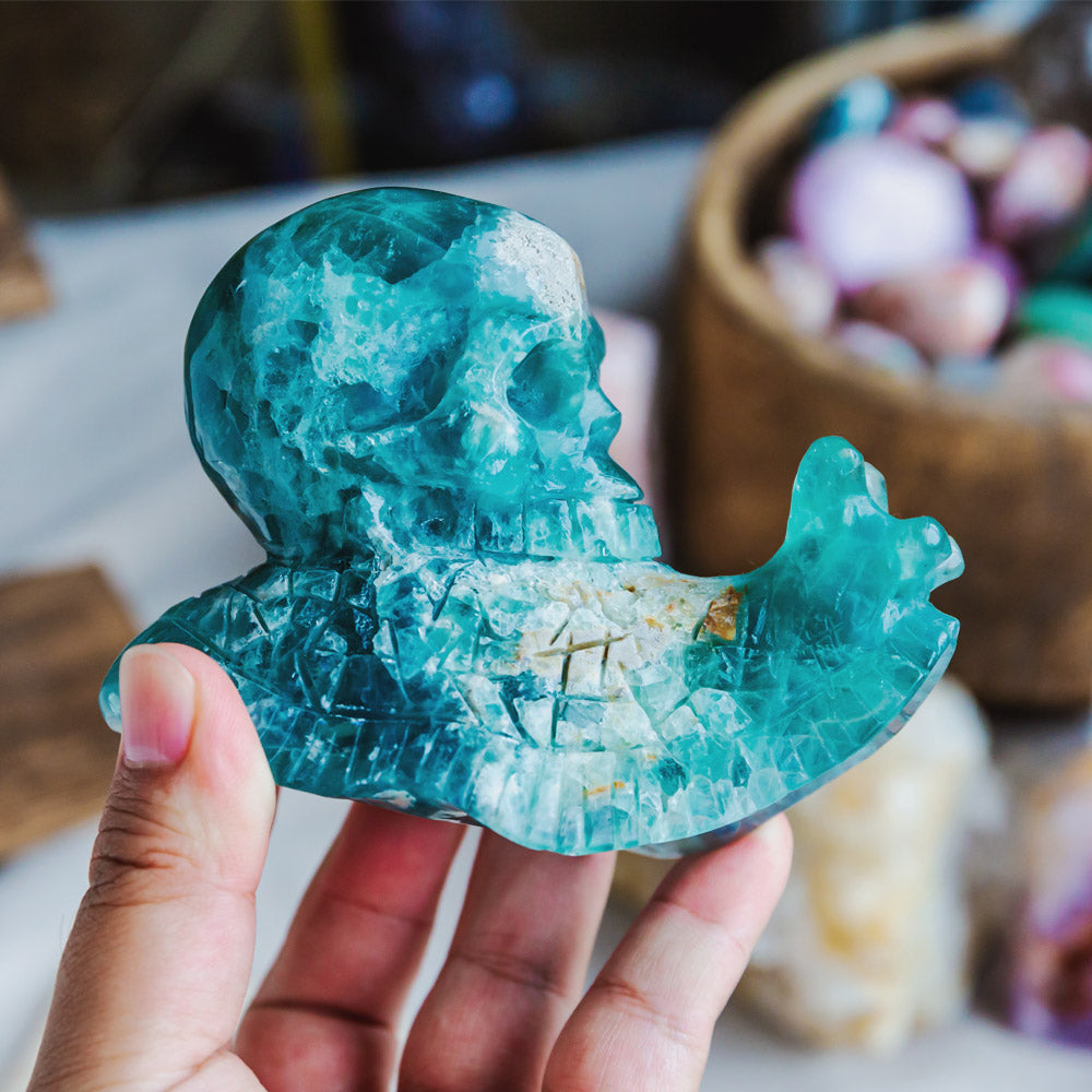 Reikistal Green Fluorite Skull With Snail