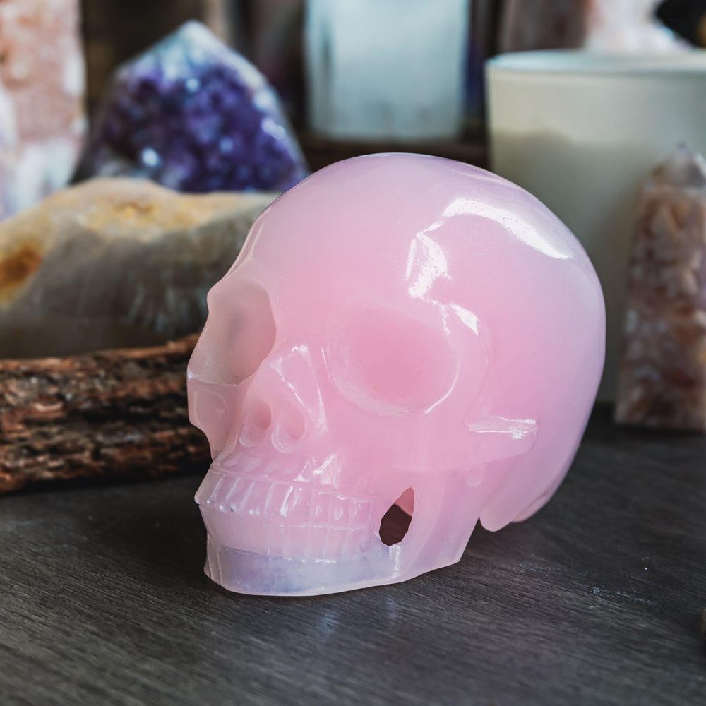 Reikistal Pink Calcite Hollow Out Skull