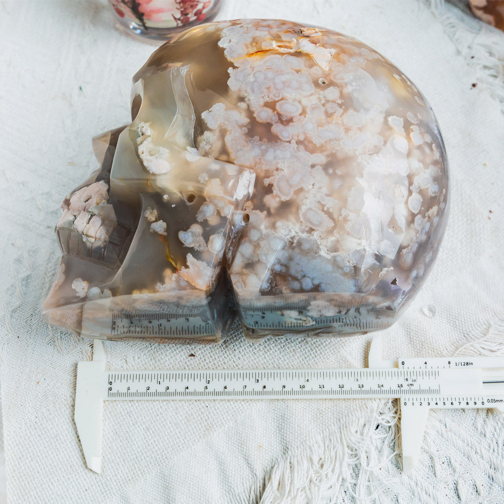 Reikistal 8" Flower Agate Skull