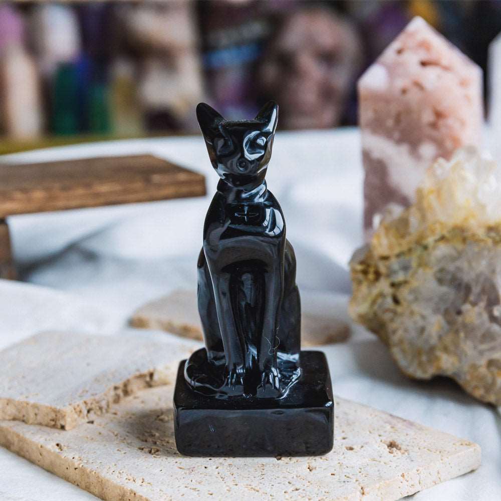 Reikistal 4'' Black Obsidian Egypt Cat