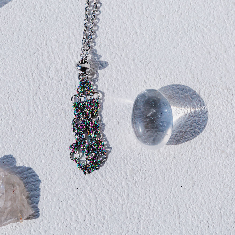 【Aura O Mesh】Natural Crystal Adjustable Necklace【Point/Tumbled】