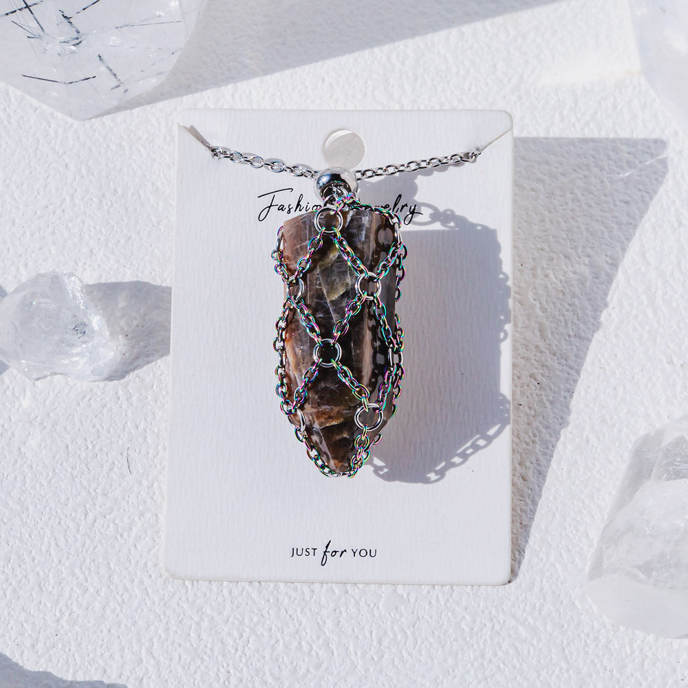 【Aura O Mesh】Natural Crystal Adjustable Necklace【Point/Tumbled】