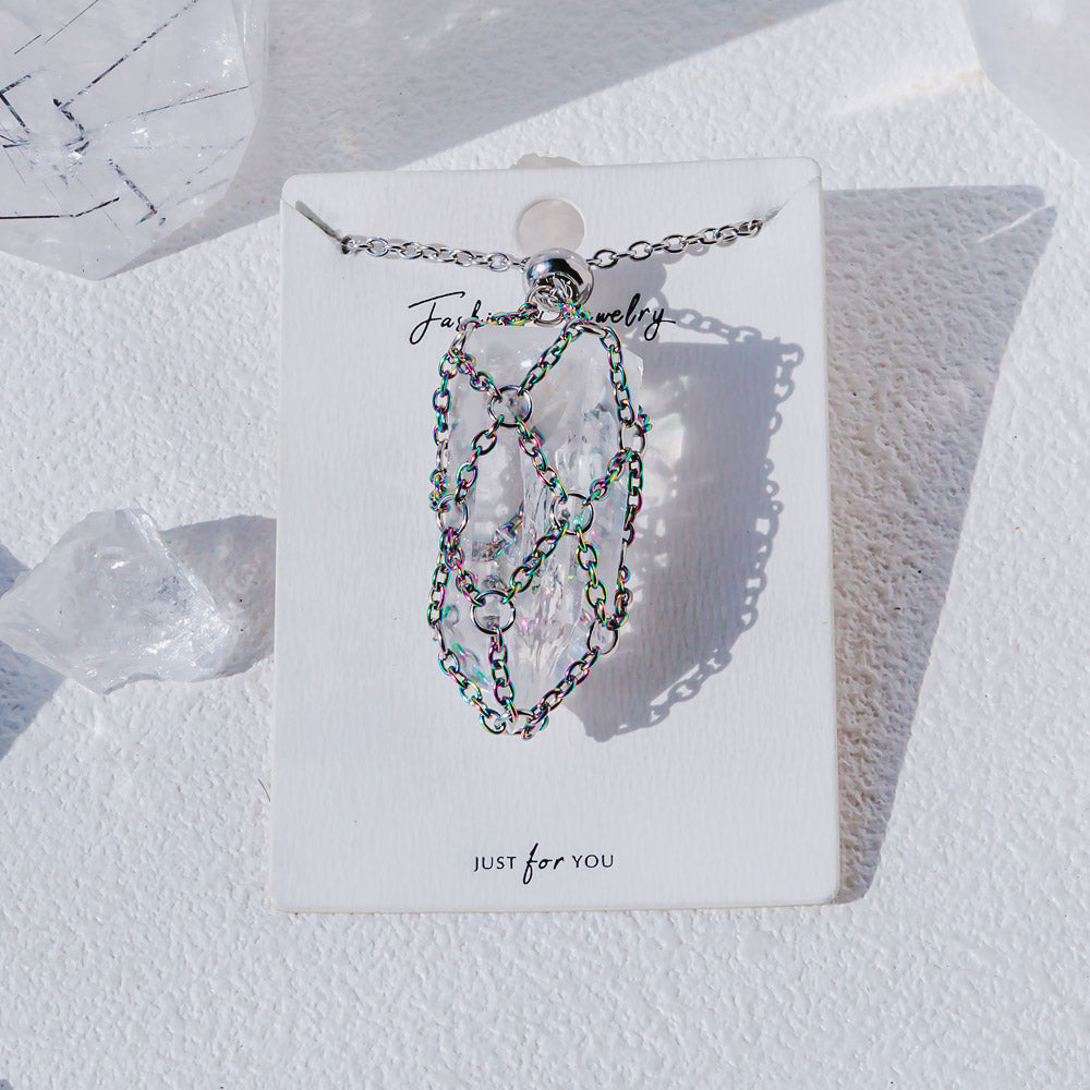 【Aura O Mesh】Natural Crystal Adjustable Necklace【Point/Tumbled】