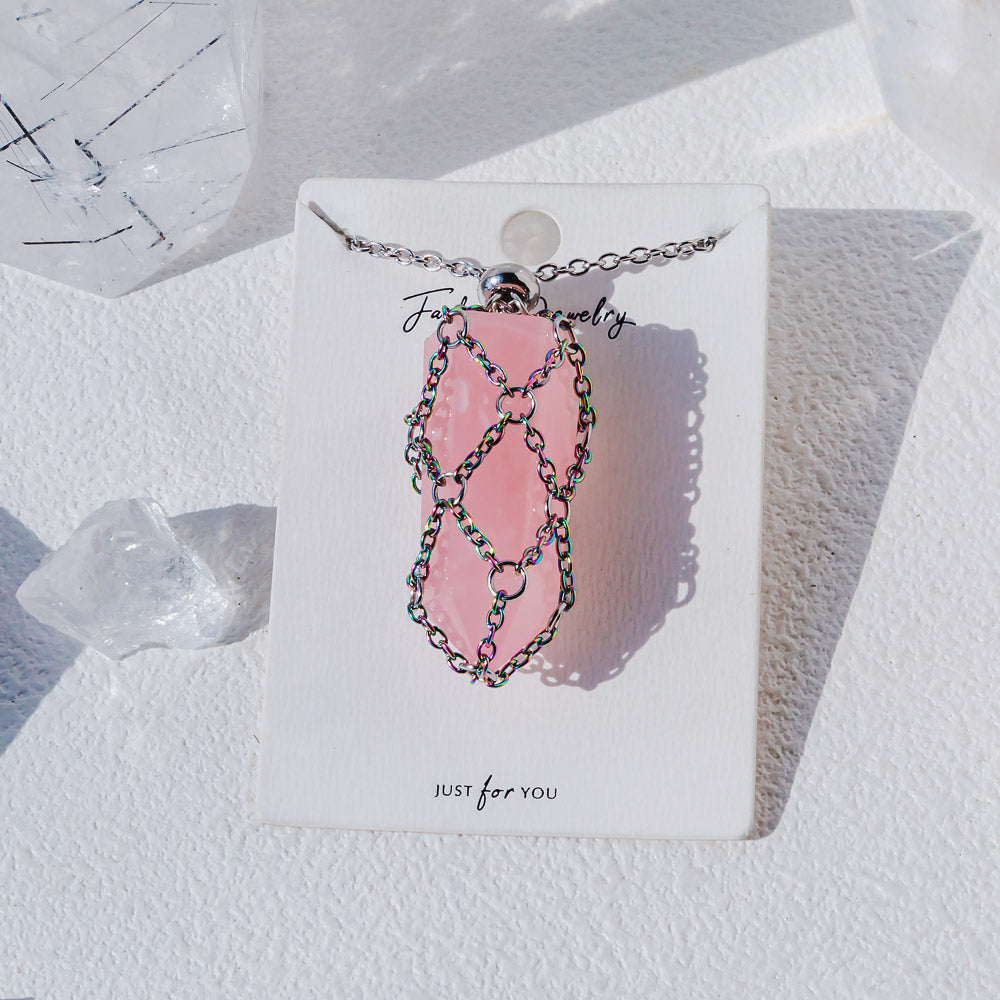 【Aura O Mesh】Natural Crystal Adjustable Necklace【Point/Tumbled】