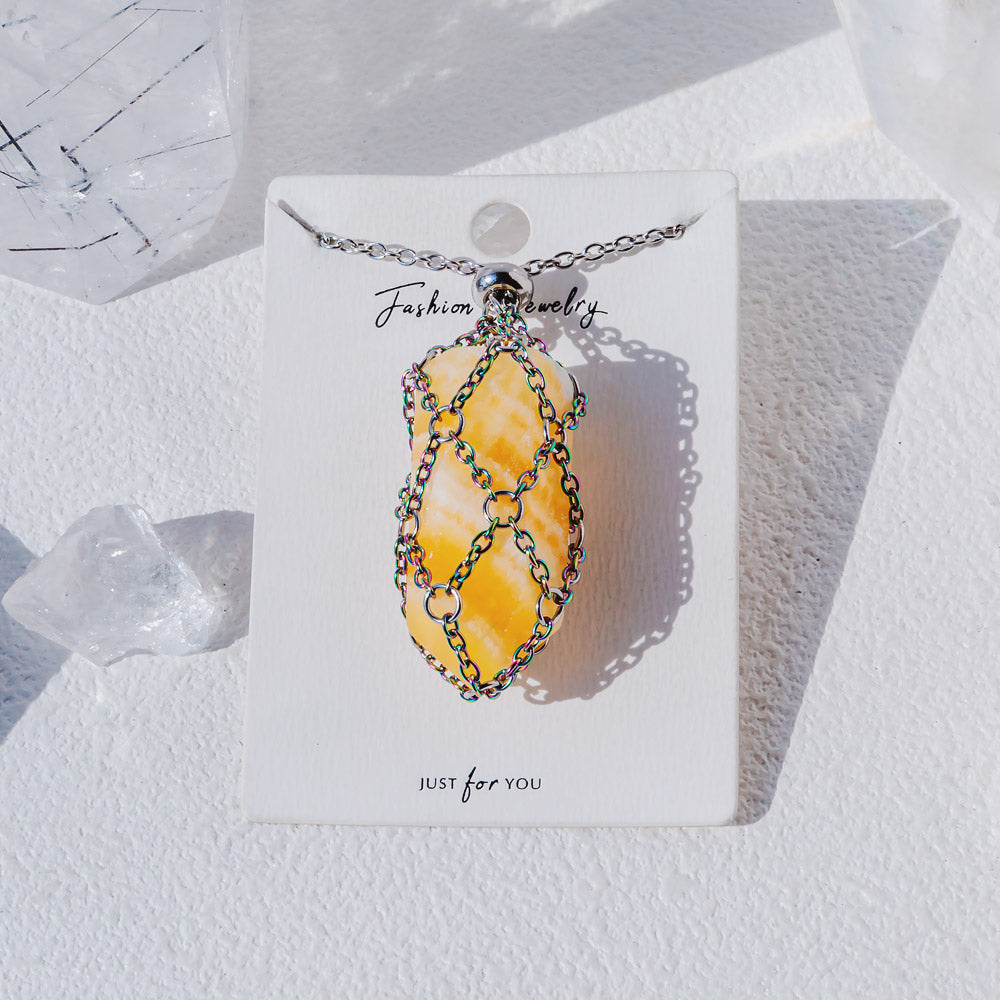 【Aura O Mesh】Natural Crystal Adjustable Necklace【Point/Tumbled】