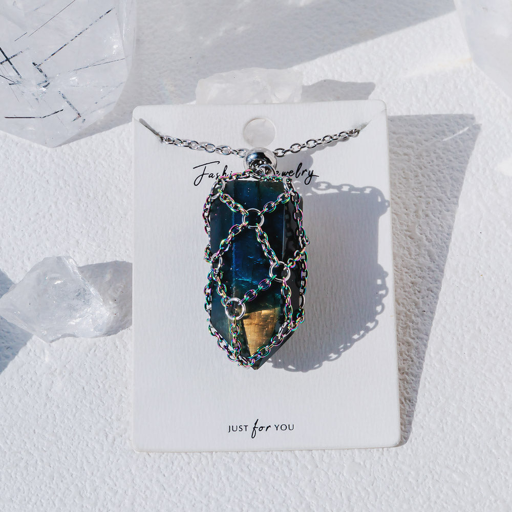 【Aura O Mesh】Natural Crystal Adjustable Necklace【Point/Tumbled】