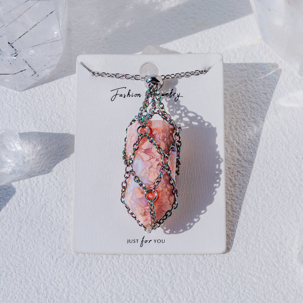 【Aura O Mesh】Natural Crystal Adjustable Necklace【Point/Tumbled】