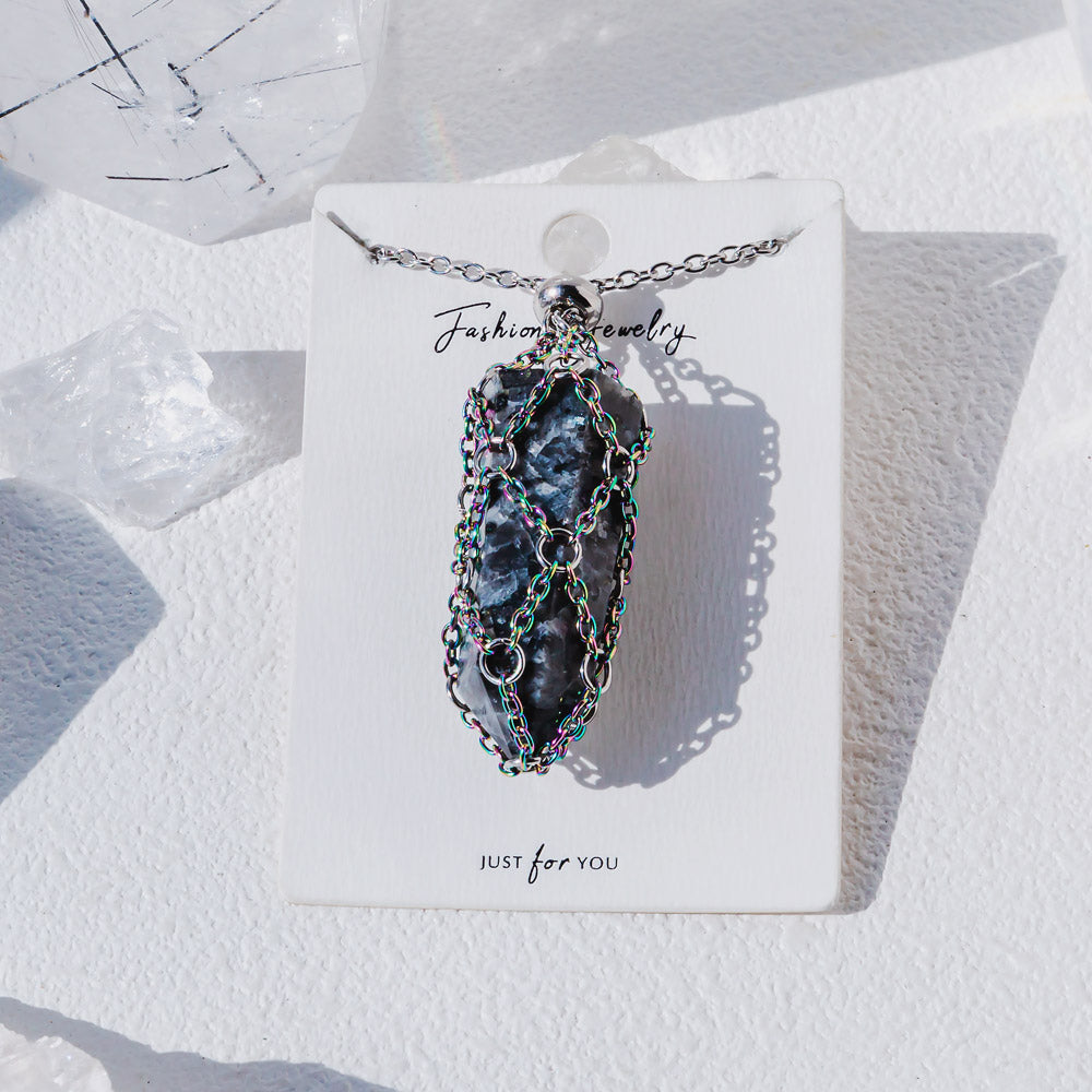 【Aura O Mesh】Natural Crystal Adjustable Necklace【Point/Tumbled】