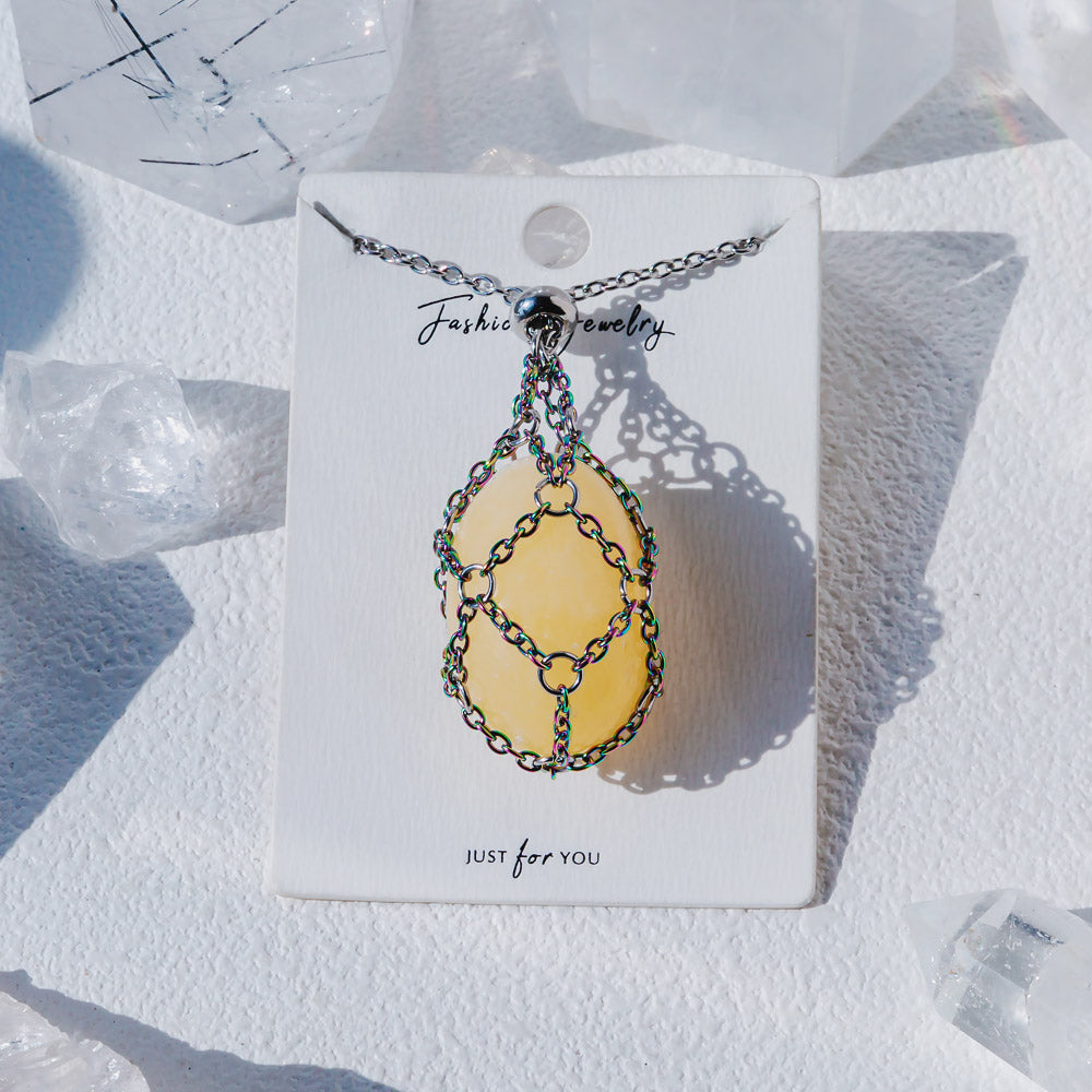 【Aura O Mesh】Natural Crystal Adjustable Necklace【Point/Tumbled】