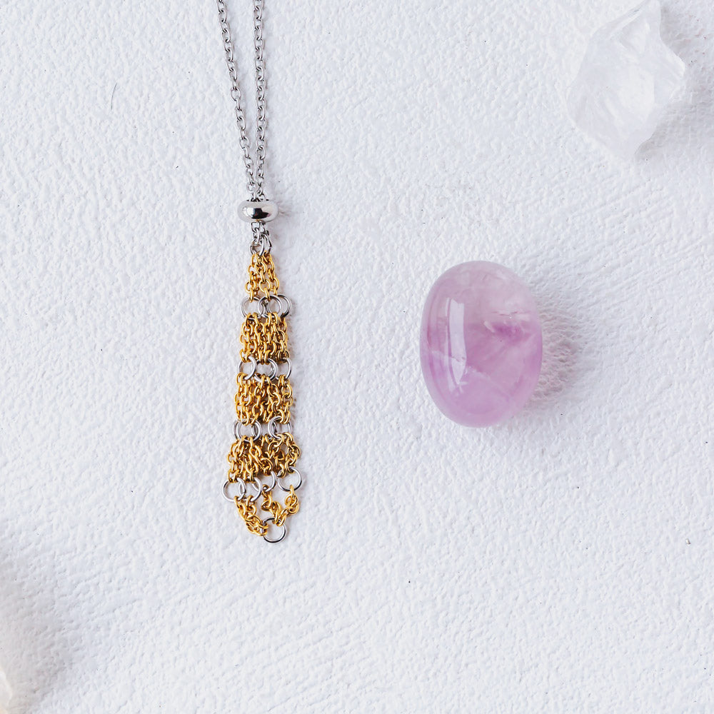 【Golden O Mesh】Natural Crystal Adjustable Necklace【Point/Tumbled】