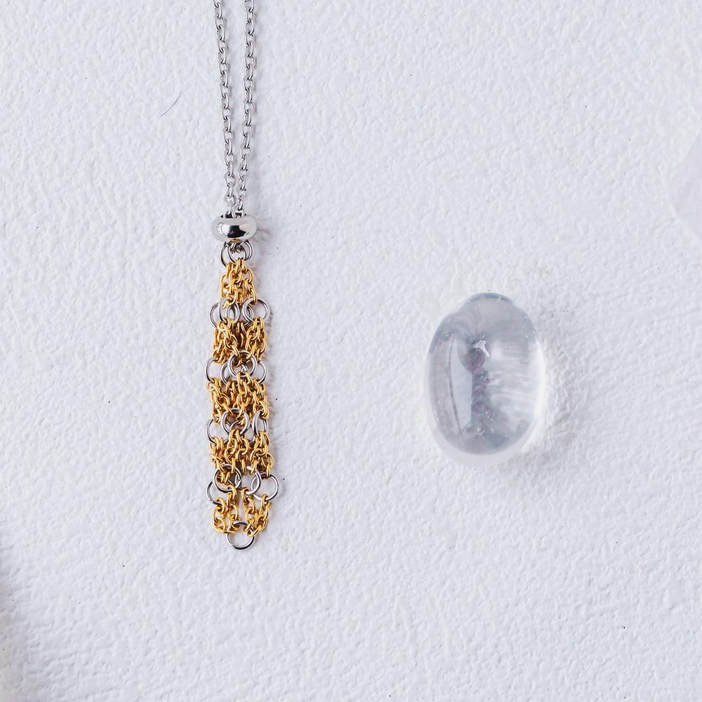 【Golden O Mesh】Natural Crystal Adjustable Necklace【Point/Tumbled】