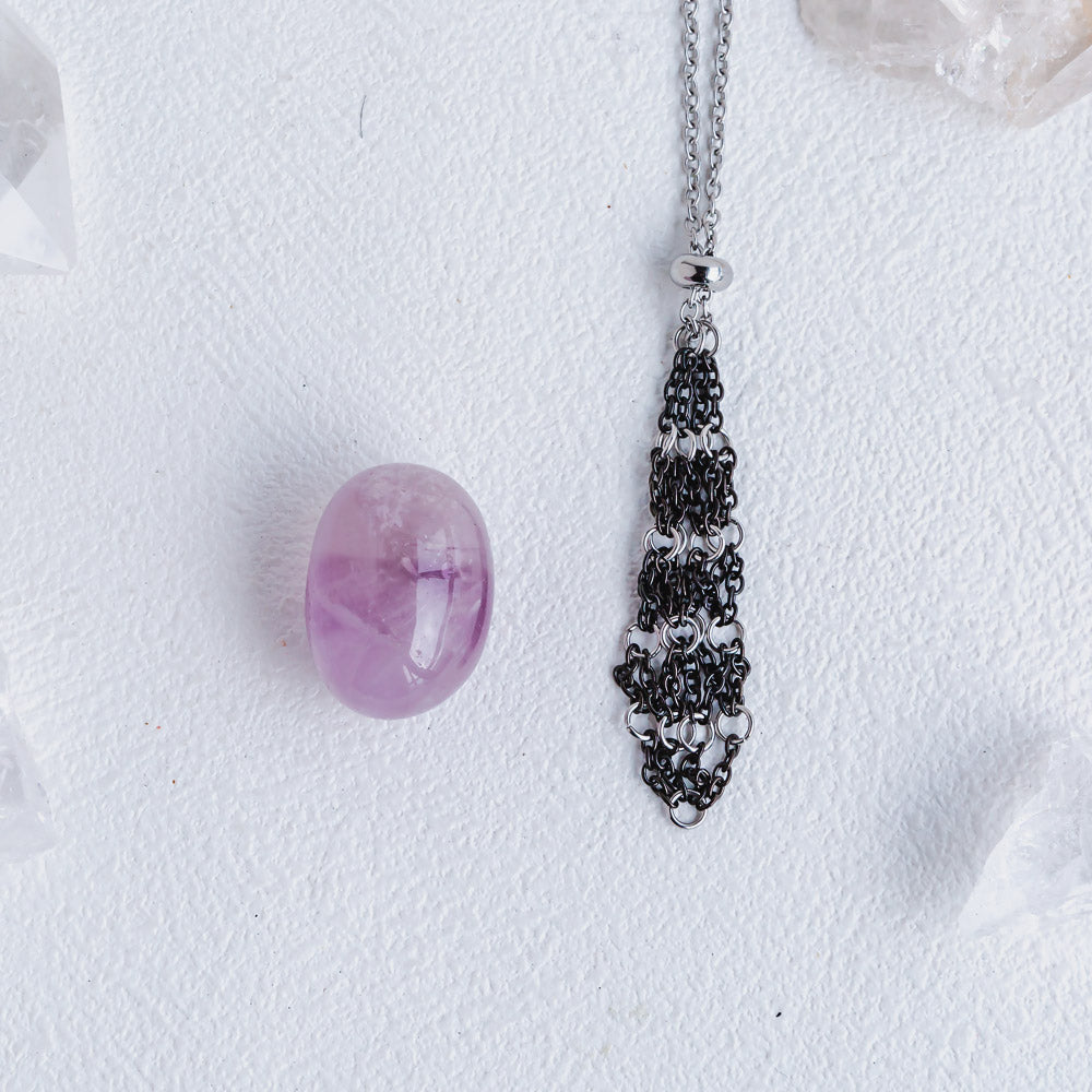 【Black O Mesh】Natural Crystal Adjustable Necklace【Point/Tumbled】