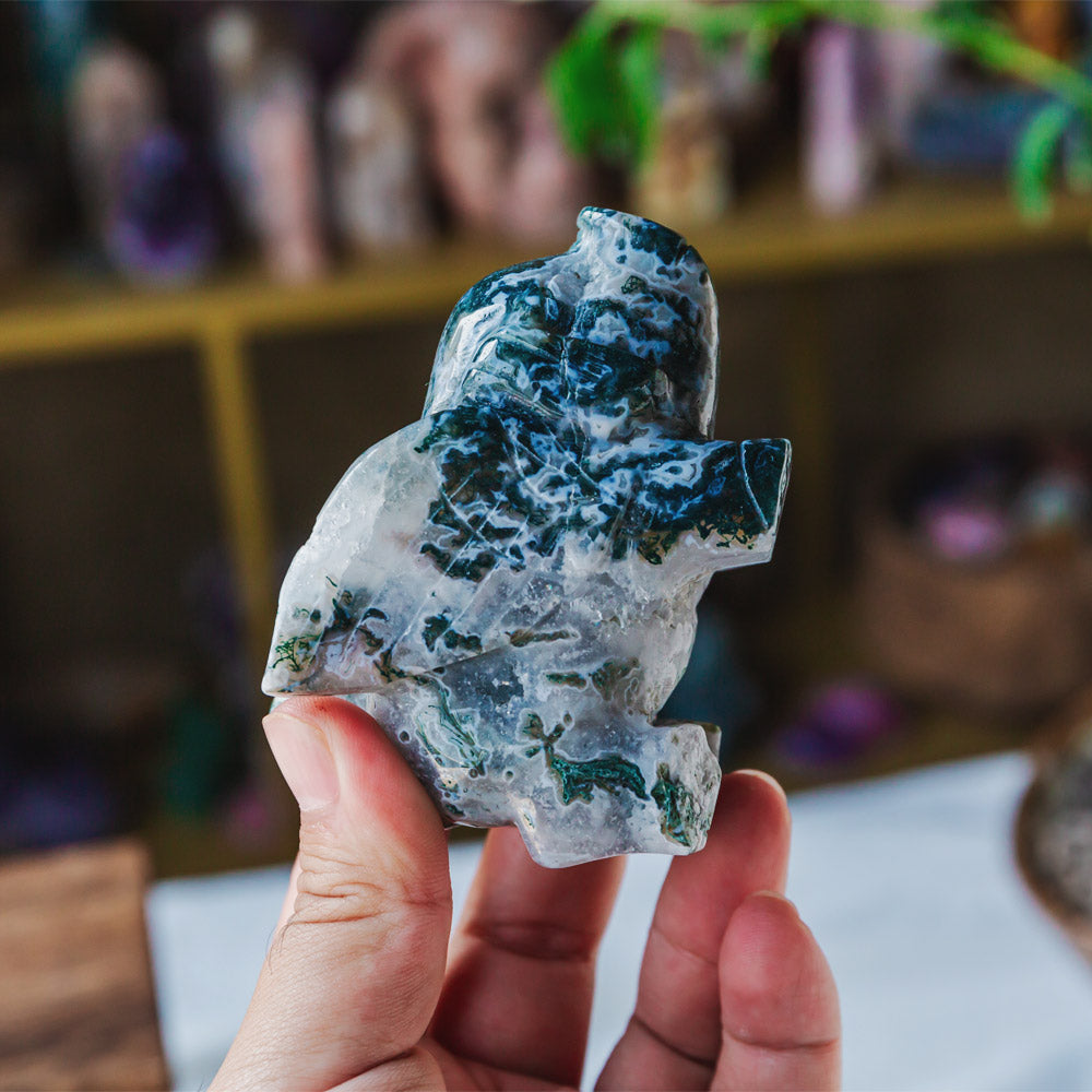 Reikistal Moss Agate Flying Pig