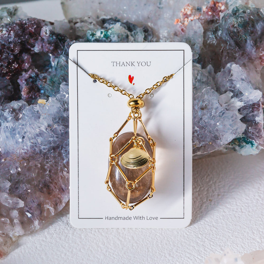 【Shell】Natural Crystal Adjustable Golden & Sliver Necklace — Tumbled/Point