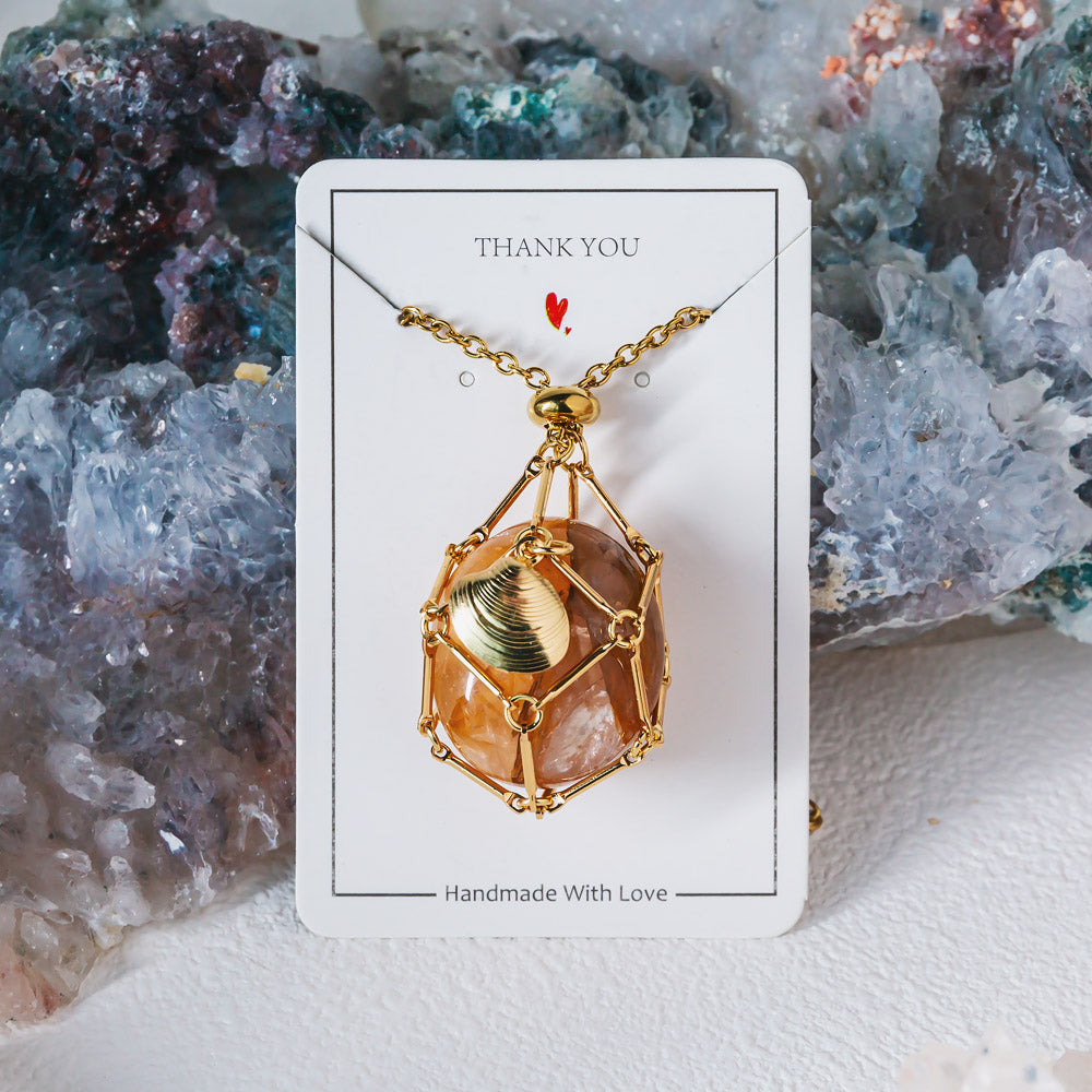 【Shell】Natural Crystal Adjustable Golden & Sliver Necklace — Tumbled/Point